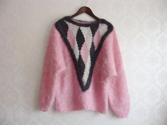 Vintage Handwoven Chunky Knit Sweater, Pink Mohai… - image 7