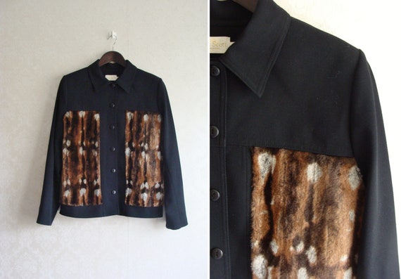 Vintage Fur Paneled Jacket, Black Patchwork Fur J… - image 1