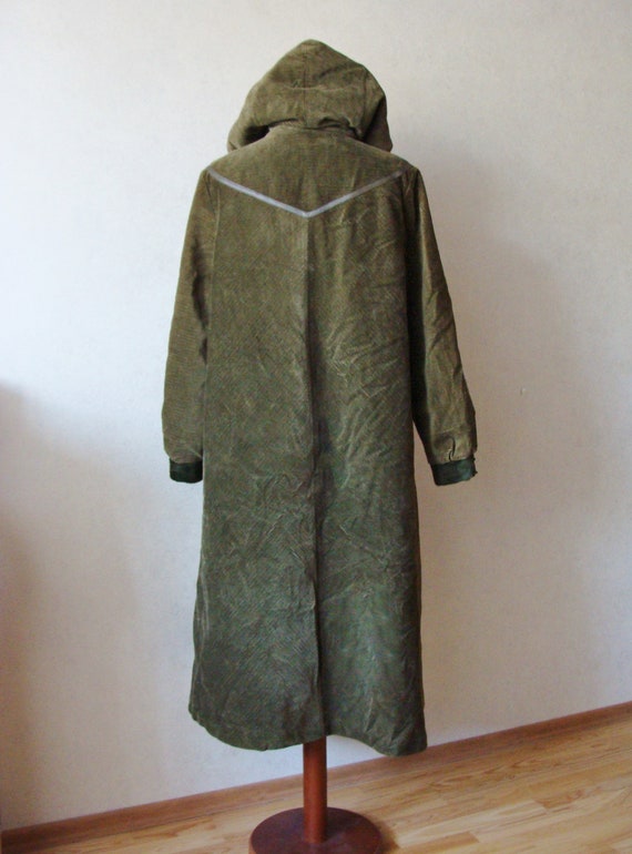 80s Long Green Corduroy Coat, Hooded Duster Coat … - image 10