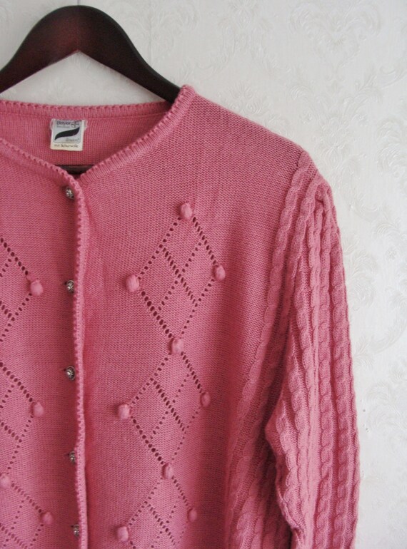 Pink Austrian Knit Cardigan, Vintage Trachten Fol… - image 3