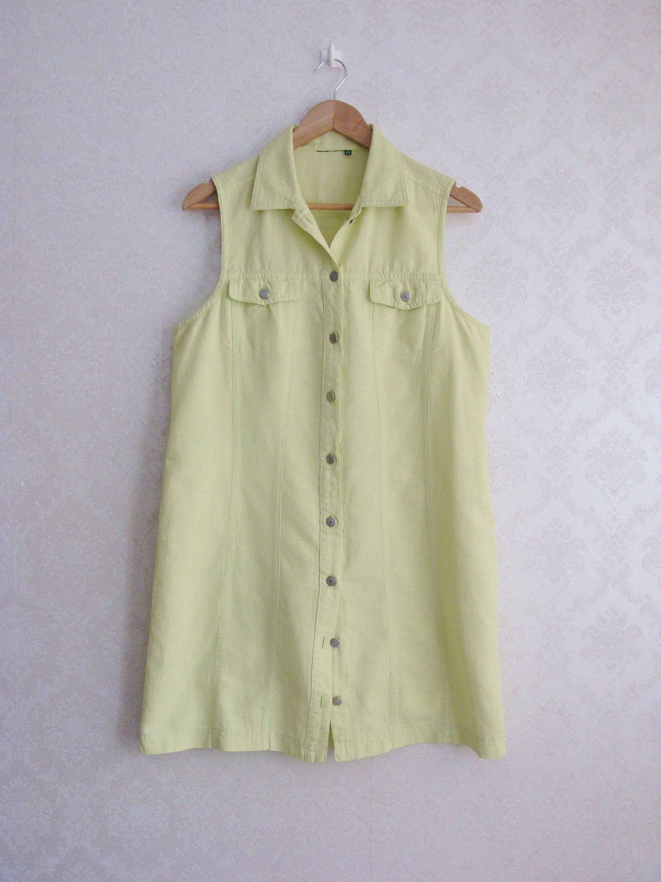 Lime Green Linen Shirt Dress Sleeveless Button Up Cotton | Etsy