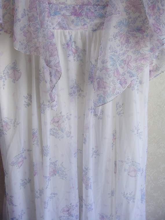 80s Long White Prairie Dress Lavender Flower Maxi… - image 6