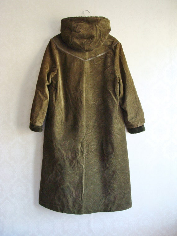 80s Long Green Corduroy Coat, Hooded Duster Coat … - image 6