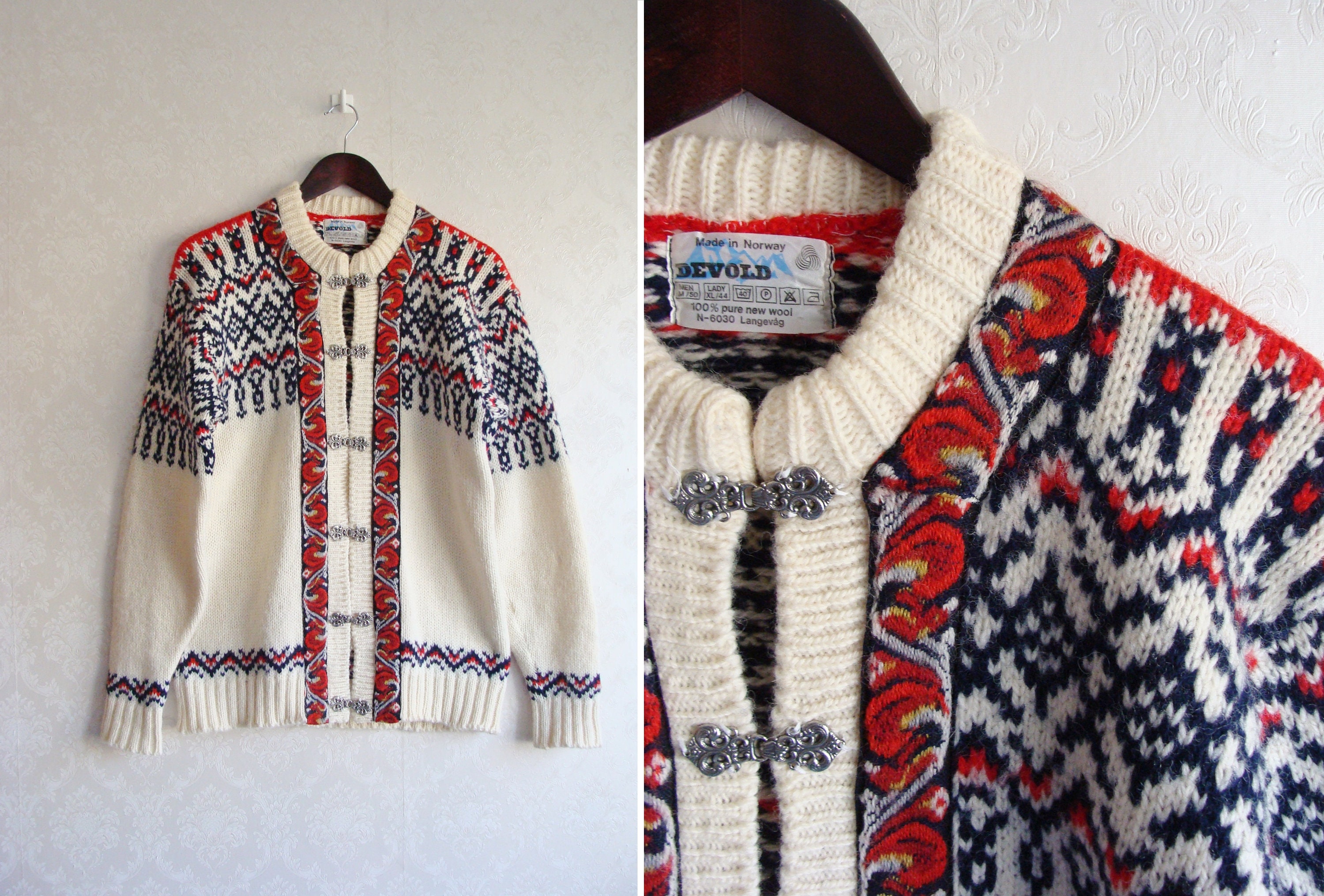 Vintage 80s DEVOLD Norway Wool Cardigan Sweater, Traditional Vintage 80s DEVOLD Norway Wool Cardigan Sweater, Traditional