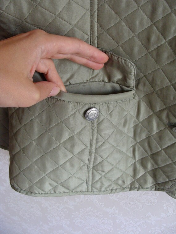 Sage Green Quilted Liner Jacket, Cropped Silk Jacket,… Gem