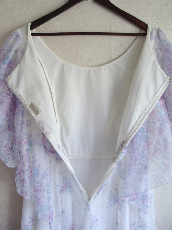 80s Long White Prairie Dress Lavender Flower Maxi… - image 9