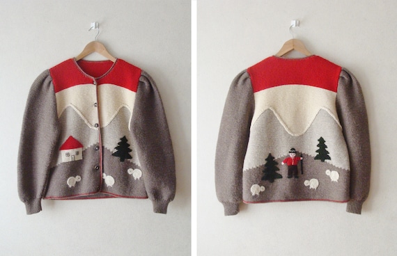 Vintage Austrian Wool Trachten Cardigan, Puff Slee