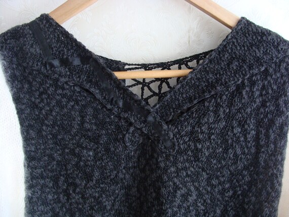 90s Angora Puff Sleeve Sweater Top, Black & White… - image 6