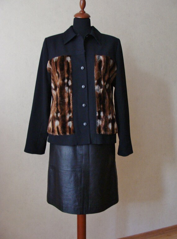 Vintage Fur Paneled Jacket, Black Patchwork Fur J… - image 9