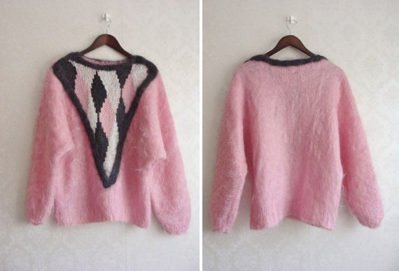 Vintage Handwoven Chunky Knit Sweater, Pink Mohai… - image 2