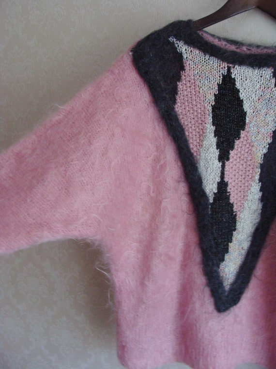 Vintage Handwoven Chunky Knit Sweater, Pink Mohai… - image 6