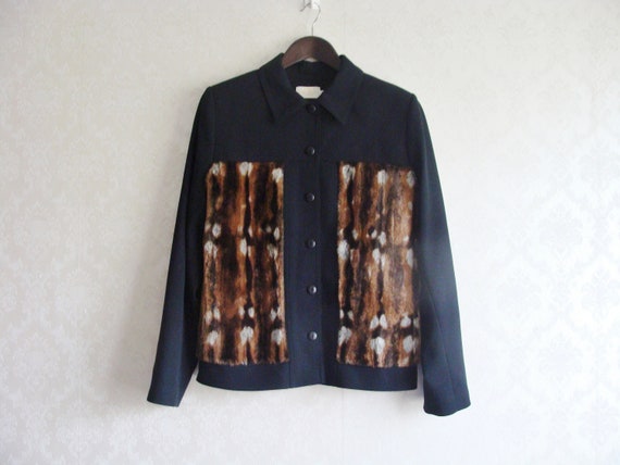 Vintage Fur Paneled Jacket, Black Patchwork Fur J… - image 2