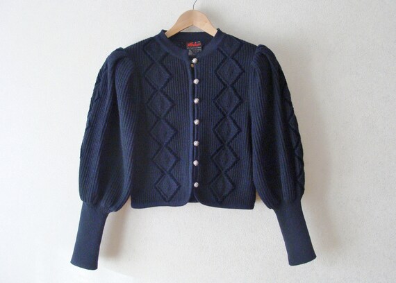 Austrian Knit Cardigan, Embroidered Trachten Folk
