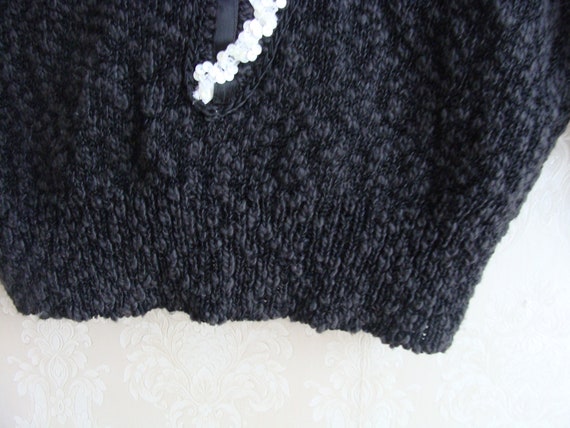 90s Angora Puff Sleeve Sweater Top, Black & White… - image 7