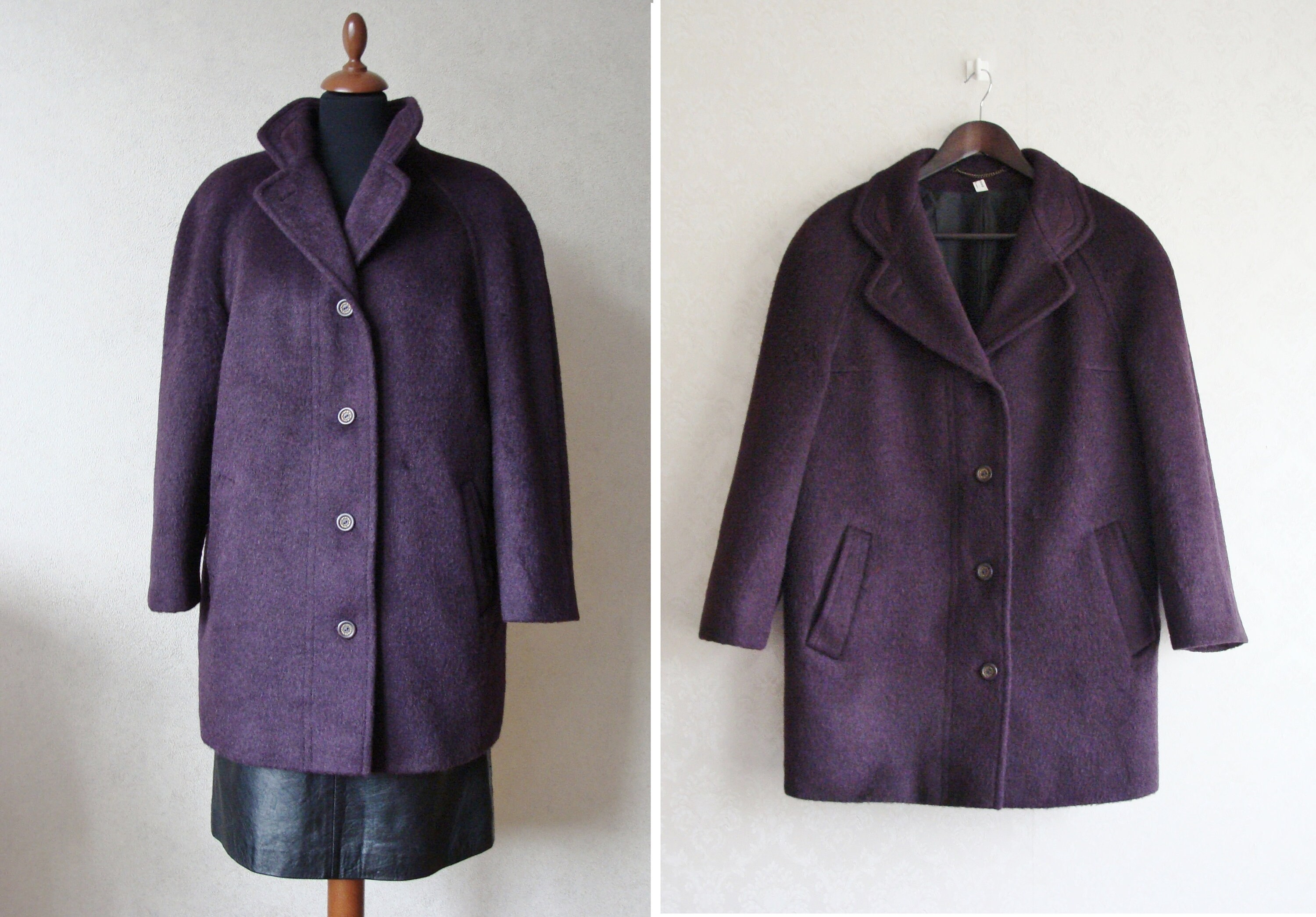 90s Purple Alpaca Merino Wool Coat DE38 Vintage Soft Fuzzy