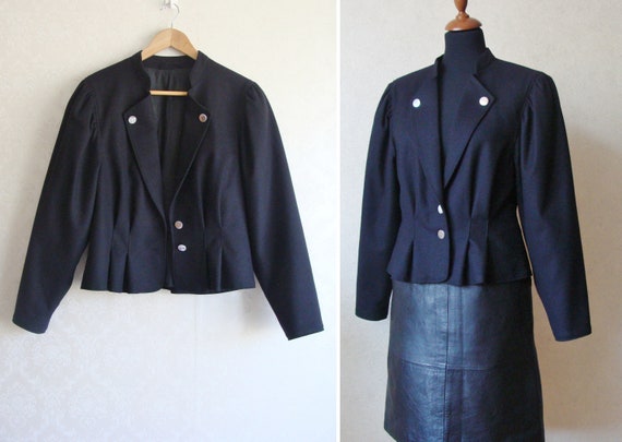 90s Austrian Black Wool Jacket Women's, Cropped F… - image 1