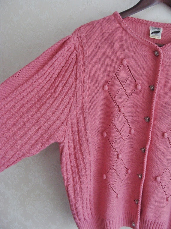 Pink Austrian Knit Cardigan, Vintage Trachten Fol… - image 7