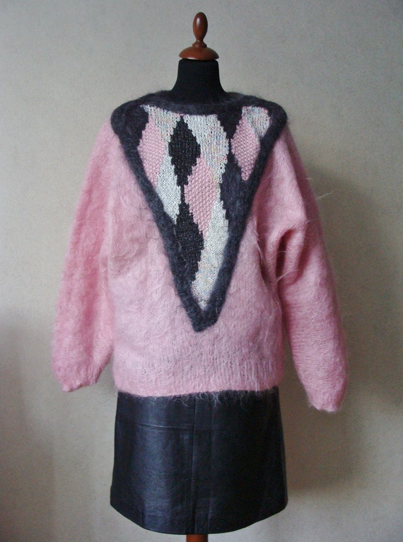 Vintage Handwoven Chunky Knit Sweater, Pink Mohai… - image 8