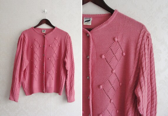 Pink Austrian Knit Cardigan, Vintage Trachten Fol… - image 1