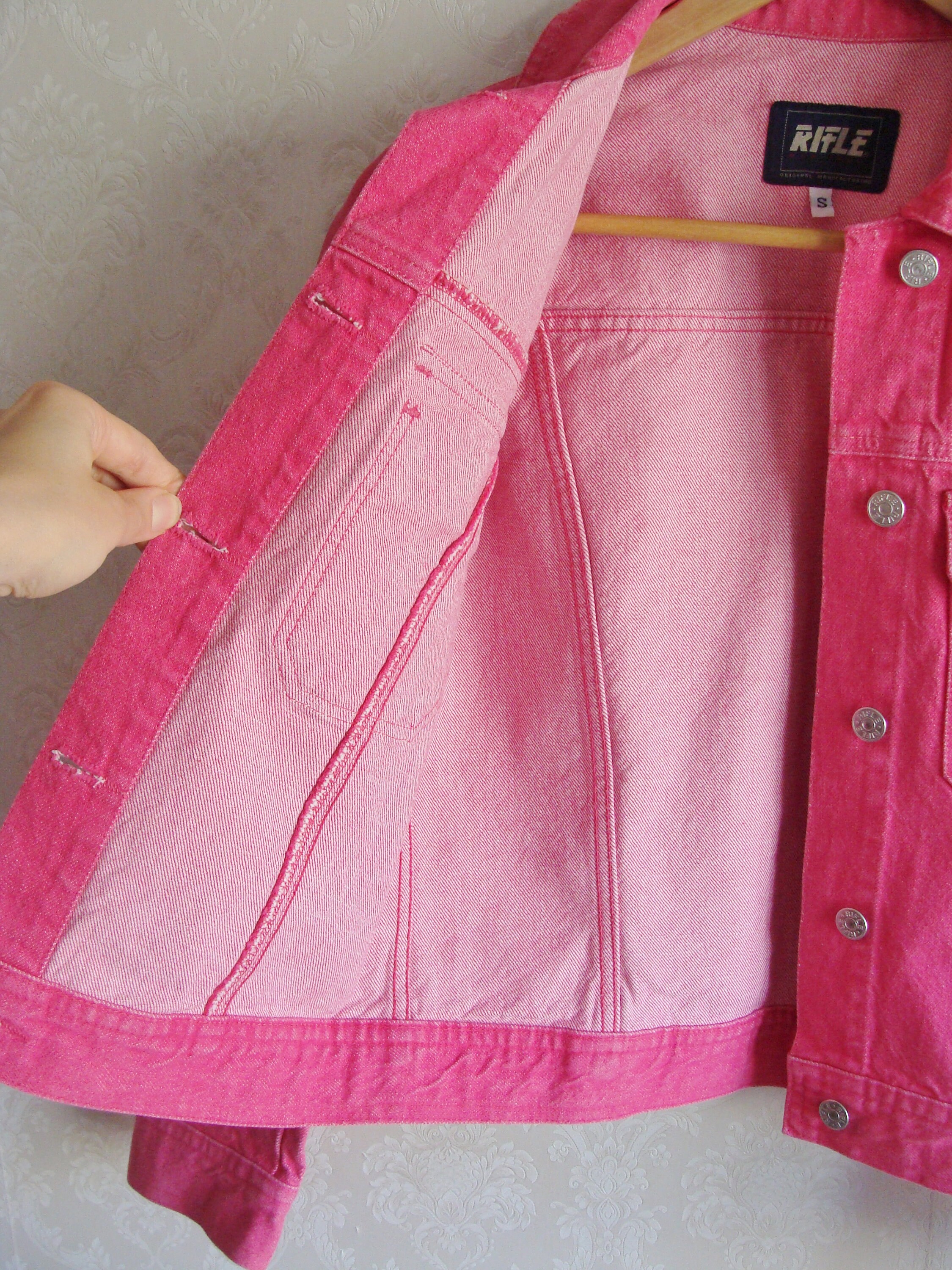Pink Denim Jacket Vintage Women Pink Jean Jacket XS/ 34 36 