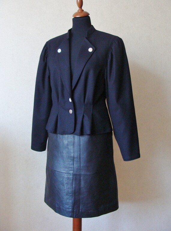 90s Austrian Black Wool Jacket Women's, Cropped F… - image 9