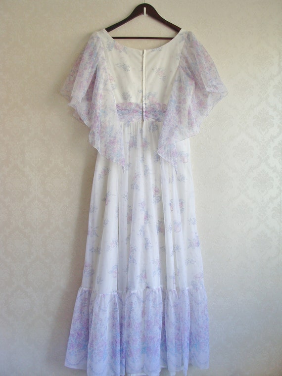 80s Long White Prairie Dress Lavender Flower Maxi… - image 8