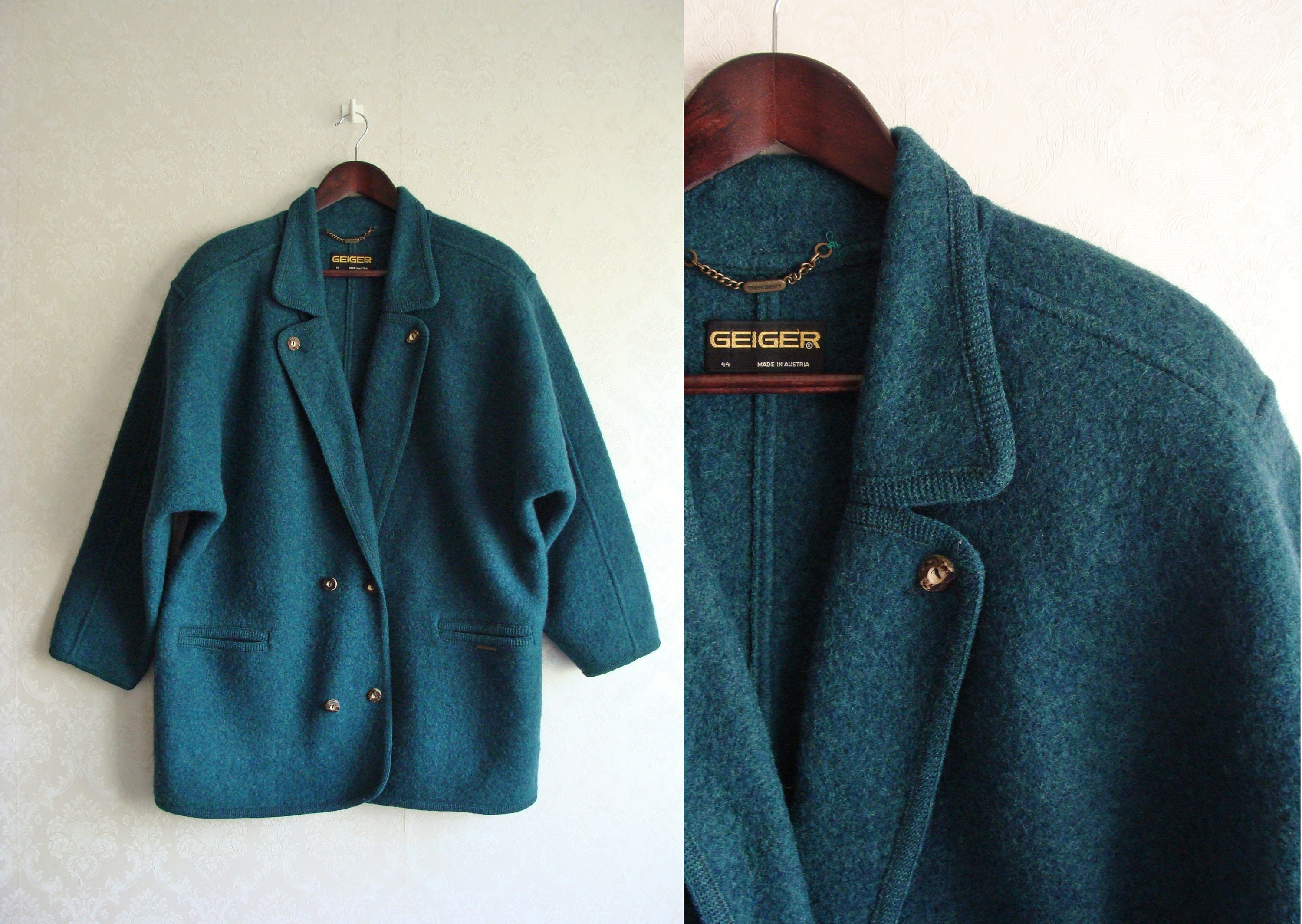Vintage Geiger Tirol Womens Maat 44 Blauwe Wol Button Up Vest Kleding Dameskleding Sweaters Vesten 
