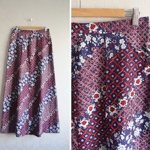 70er 80er Floral Maxi Rock, Vintage Schwedischer Blumendruck Hippie Rock, Cottagecore Kleidung, High Waist Boho Prairie Rock