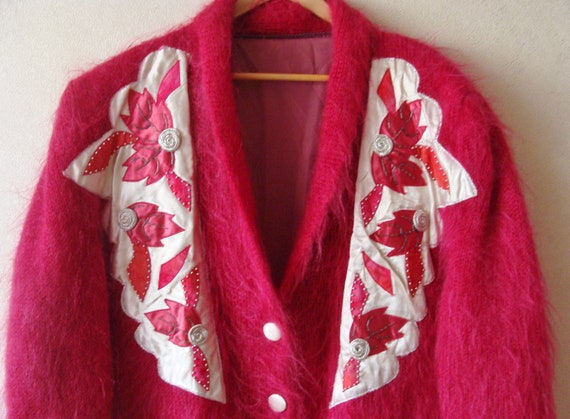 90s Pink Mohair Sweater Cardigan, Oversized Fuzzy… - image 2