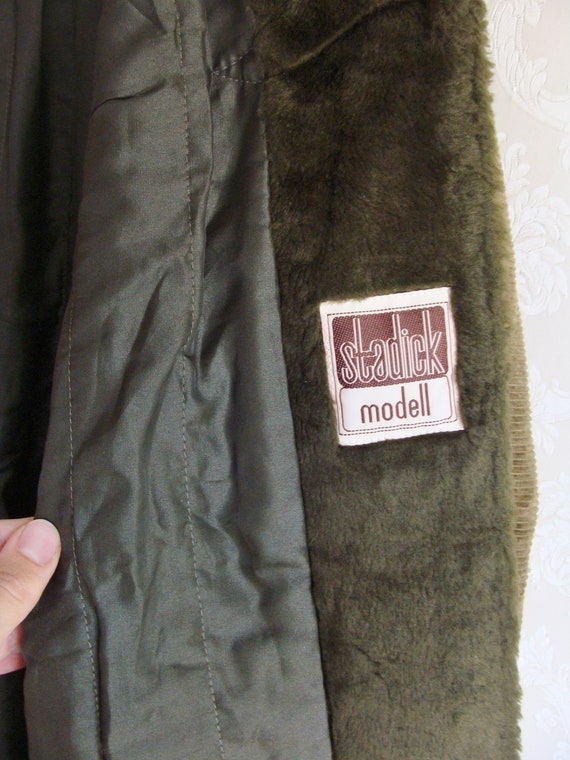 80s Long Green Corduroy Coat, Hooded Duster Coat … - image 8