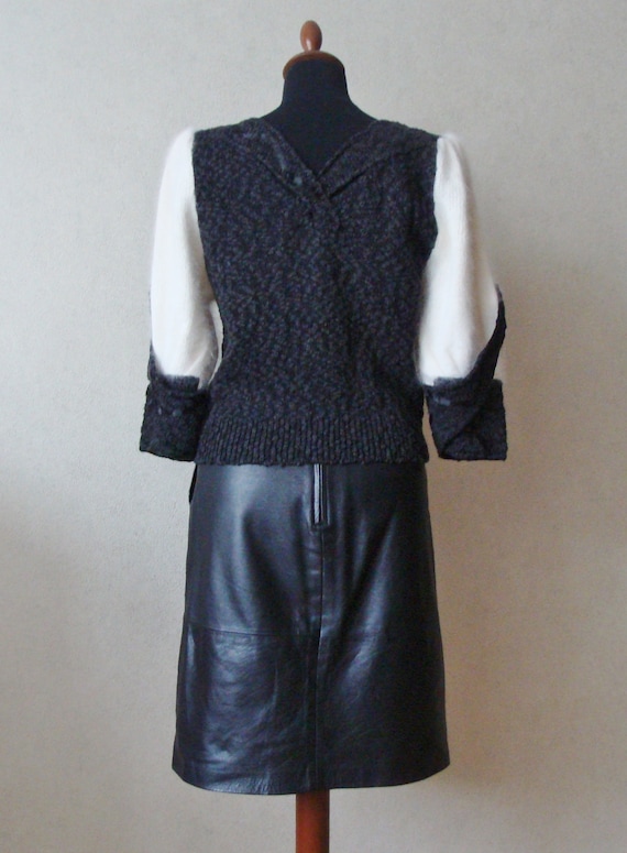 90s Angora Puff Sleeve Sweater Top, Black & White… - image 5