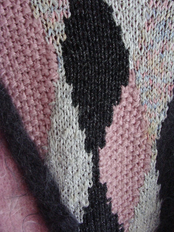 Vintage Handwoven Chunky Knit Sweater, Pink Mohai… - image 4