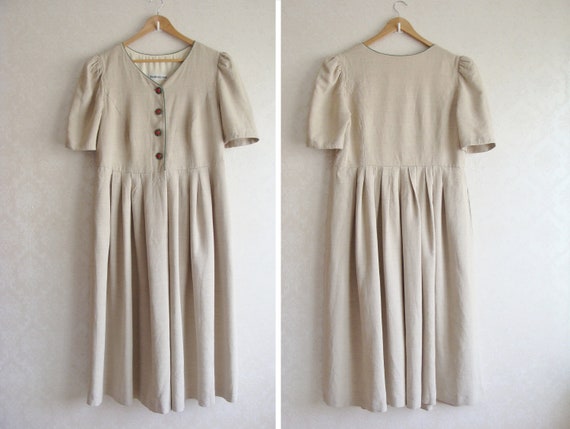 Vintage Linen Beige Dirndl Dress, Traditional Ger… - image 2