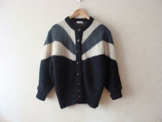 Oversized Black Mohair Cardigan Sweater, 90s Slouc