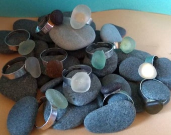 Sea glass adjustable rings in three colours