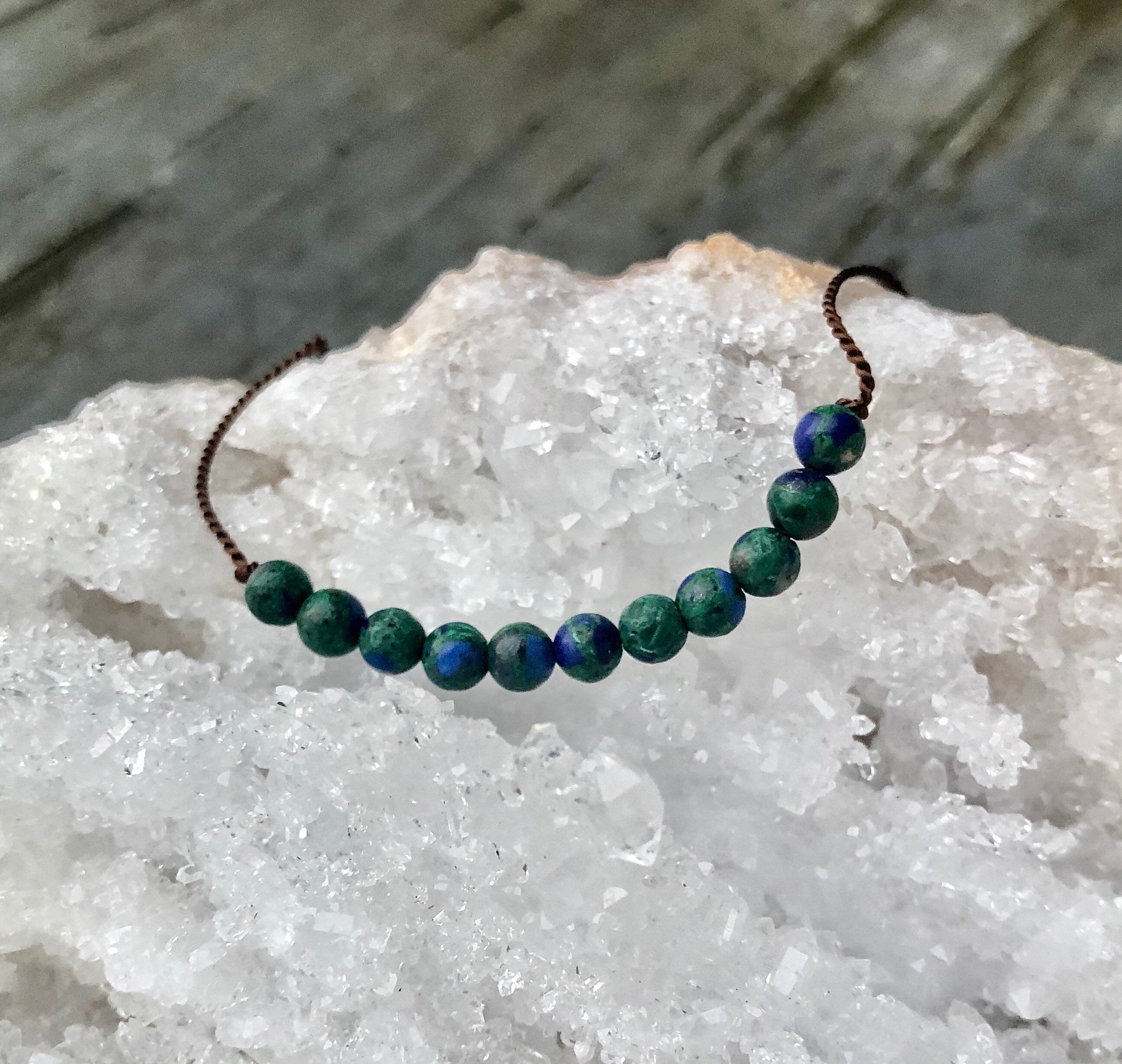 AzuriteMalachite Bead and Silk Cord Necklace