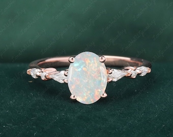 Vintage Natürliche Opal Ehering Oval Verlobungsring Einzigartige Rose Gold Cluster Marquise Cut Opal Ring Versprechen Ring Jubiläum