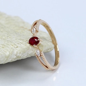 Solitaire Ruby Ring / Natural Ruby Diamond Simple Ring /Solid 14K Rose Gold Engagement Ring / Anniversary Ring /Promise Ring For Her