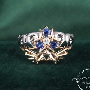 2PCS Triforce Zora's Sapphire Spiritual Stone Diamond / Moissanite  Ring 14K Gold Legend of Zelda Inspired Ring Video Game Engagement Ring