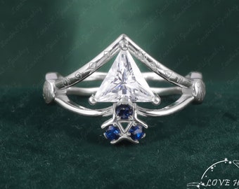 Triforce Inspired Zora Sapphire Spiritual Stone 925 Silver / Solid 14K Gold Ring Legend of Zelda  Simulated Diamond Engagement Custom Ring.