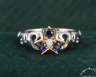 Triforce Zora's Sapphire Spiritual Stone Diamond / Moissanite Custom Ring 14K Gold Legend of Zelda Inspired Ring Video Game Engagement Ring