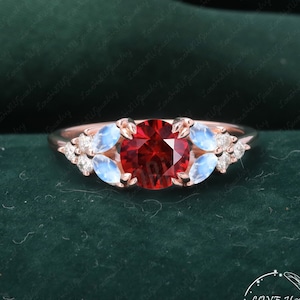 Vintage Round Cut Ruby engagement ring rose gold engagement ring Unique Marquise Cut Moonstone Promise art deco ring Anniversary ring women