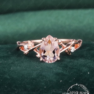 Vintage Morganite Engagement Ring Pear Cut 14K Rose Gold Branch Diamond Art Deco Ring Unique Wedding Promise Ring Anniversary Gift women