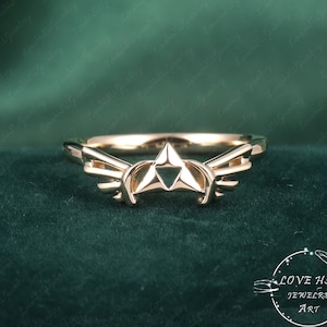 Triforce Inspired Zora Sapphire Spiritual Zelda Engagement Ring 14K Yellow Gold Ring Legend of Zelda Video Game Engagement Wedding Ring