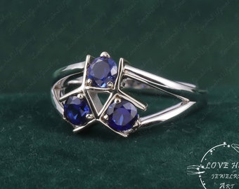 Zora's Sapphire Spiritual Three Stone Legend of Zelda Inspired Ring Custom Ring 925 Silver White Gold Plated Video Game Engagement Ring