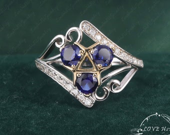 Zora's Sapphire Legend of Zelda Custom Diamond Engagement  Ring Video Game 14k Solid Gold With Natural Sapphire Wedding Ring