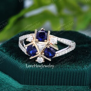 Triforce Zora's Sapphire Spiritual Stone Diamond / Moissanite Custom Ring 14K Gold Legend of Zelda Inspired Ring Video Game Engagement Ring