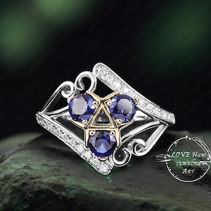 Zora&#39;s Sapphire Legend of Zelda Custom Diamond Engagement  Ring Video Game 14k Solid Gold With Natural Sapphire Wedding Ring
