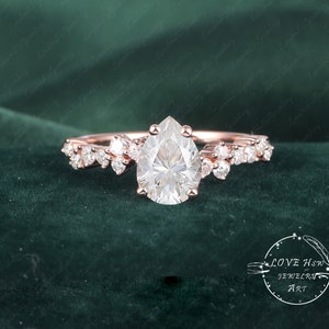 Vintage Moissanite Engagement Ring Pear Shaped Cluster Ring Rose Gold Diamond Engagement Ring Unique Wedding Promise Ring Anniversary Gift