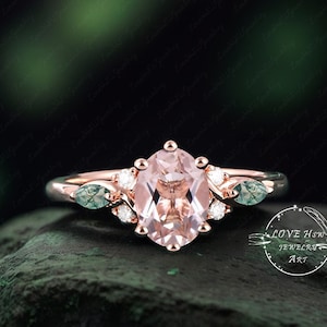 Vintage Oval Morganite engagement ring Bridal Ring women Rose Gold Unique Gemstone Promise ring Cluster ring anniversary art deco ring women
